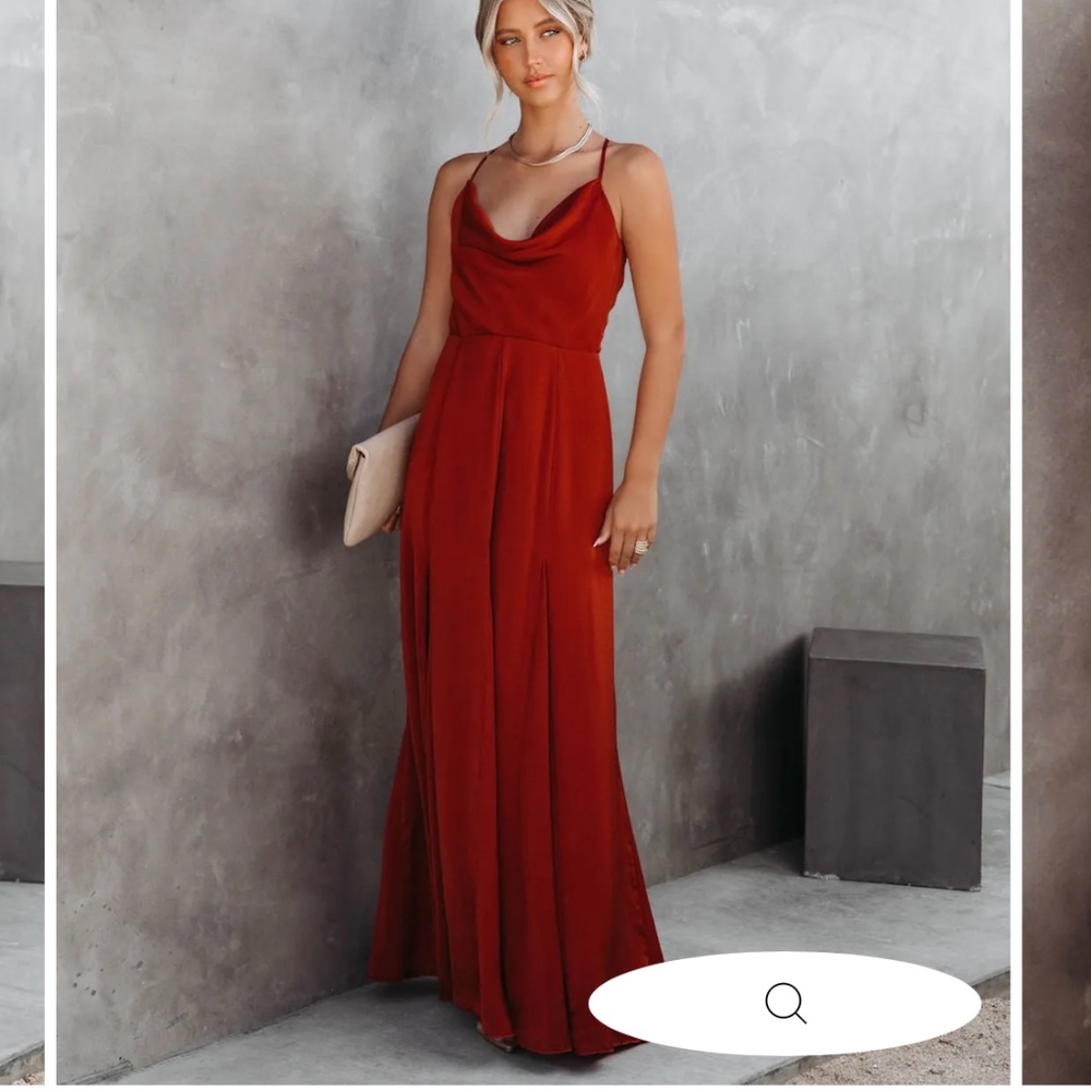 BRAND NEW NEVER WORN VICI 'Hey Bella' Satin Cowl Neck Maxi Dress in Bronze